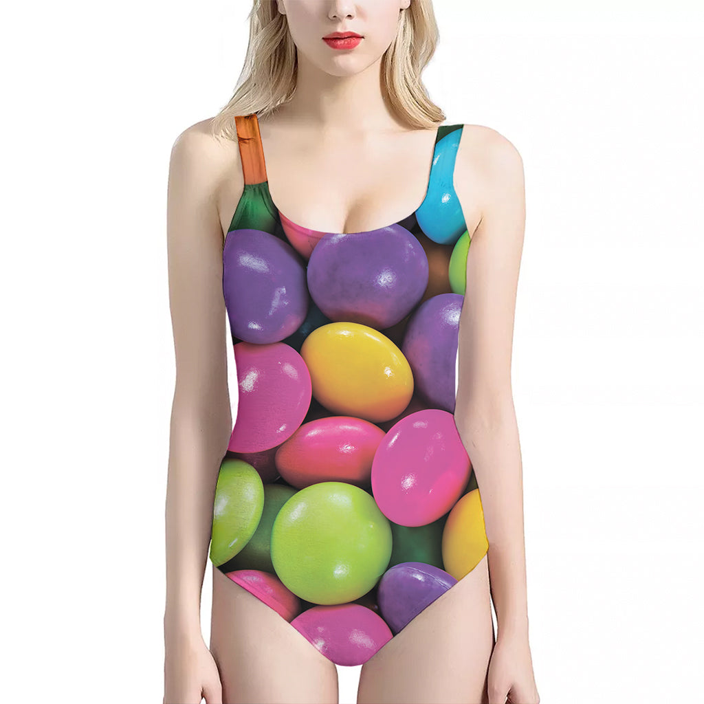 Colorful Chocolate Candy Print One Piece Halter Neck Swimsuit