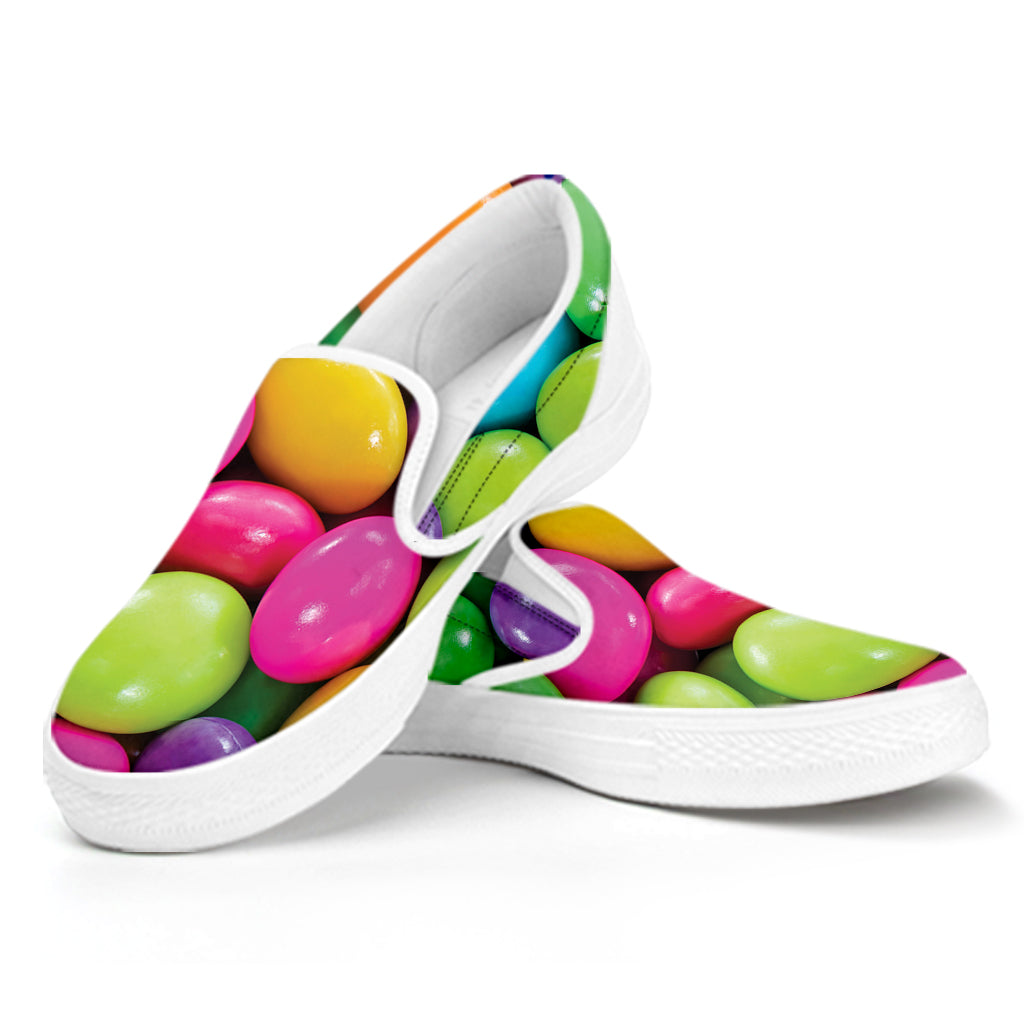 Colorful Chocolate Candy Print White Slip On Shoes