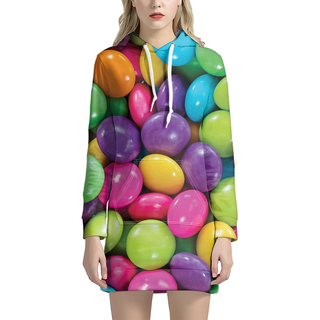 Colorful Chocolate Candy Print Women's Pullover Hoodie Dress