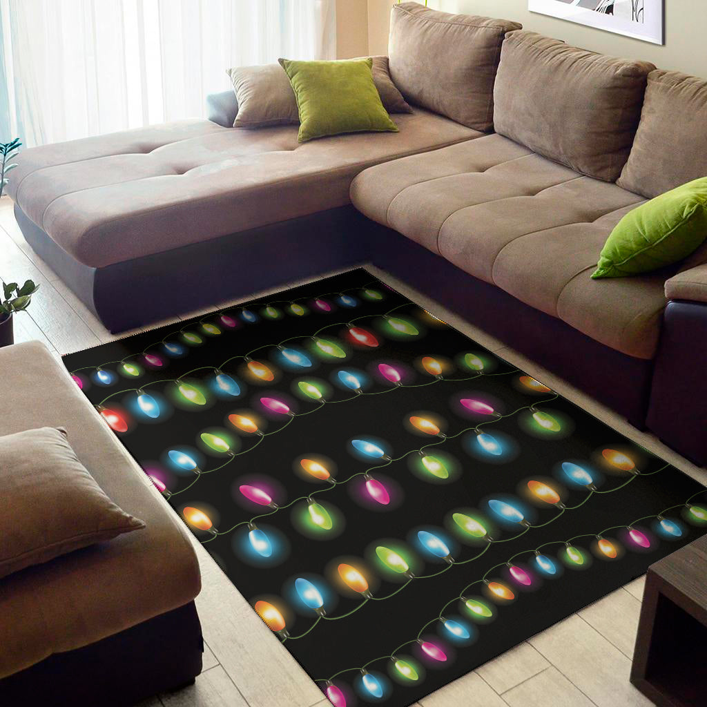 Colorful Christmas Lights Print Area Rug