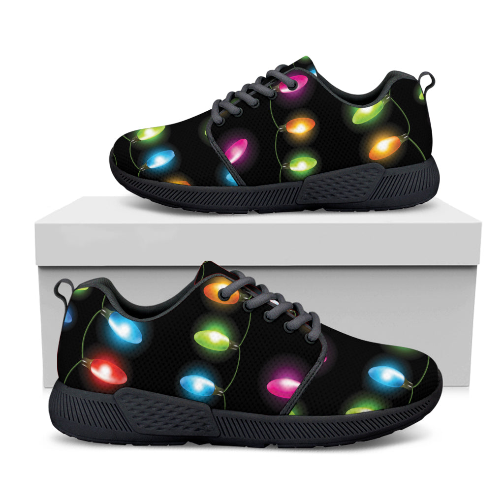 Colorful Christmas Lights Print Black Athletic Shoes