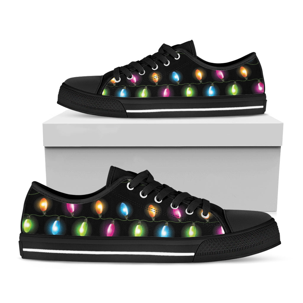 Colorful Christmas Lights Print Black Low Top Shoes