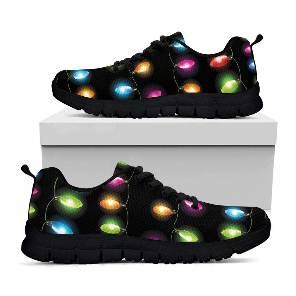 Colorful Christmas Lights Print Black Sneakers