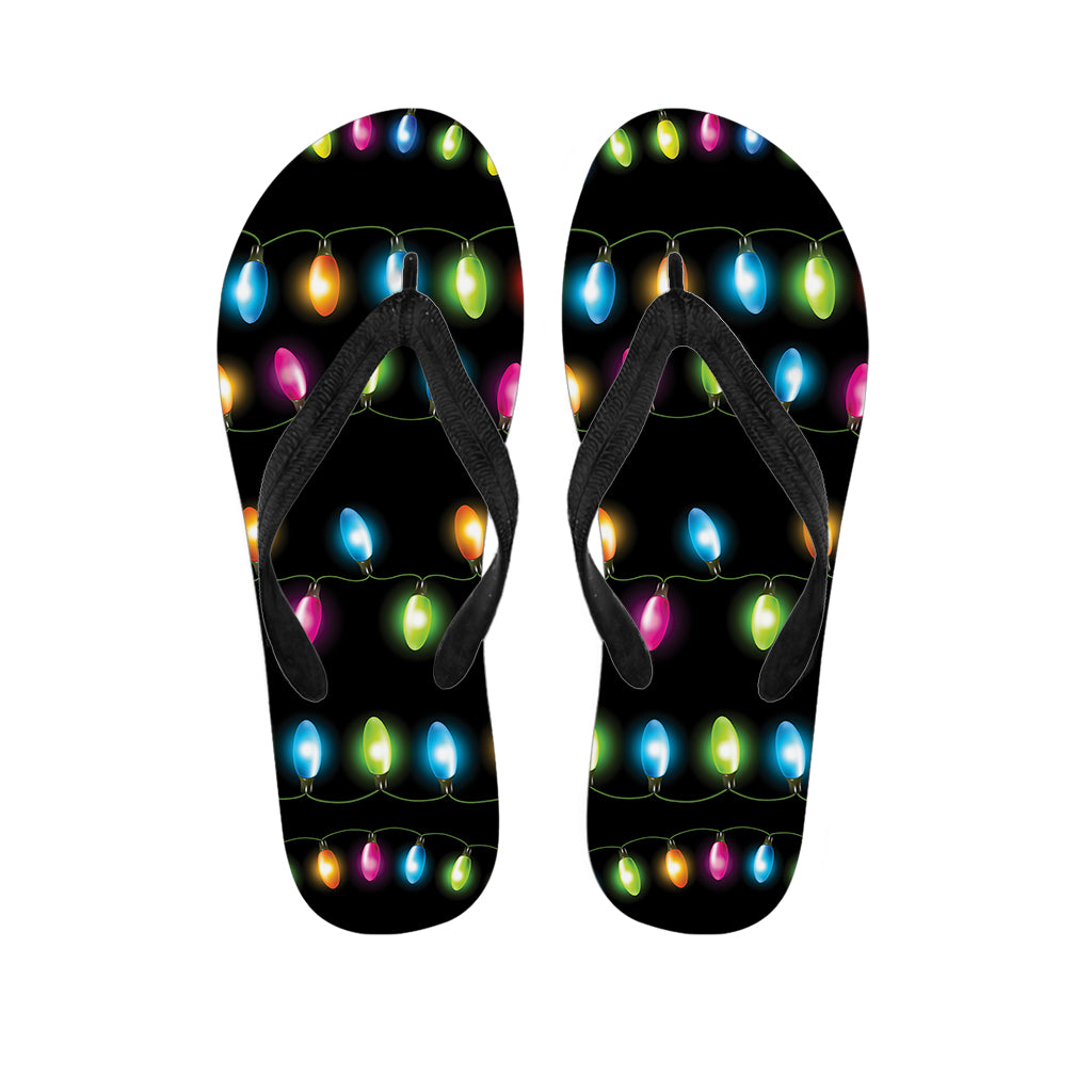 Colorful Christmas Lights Print Flip Flops