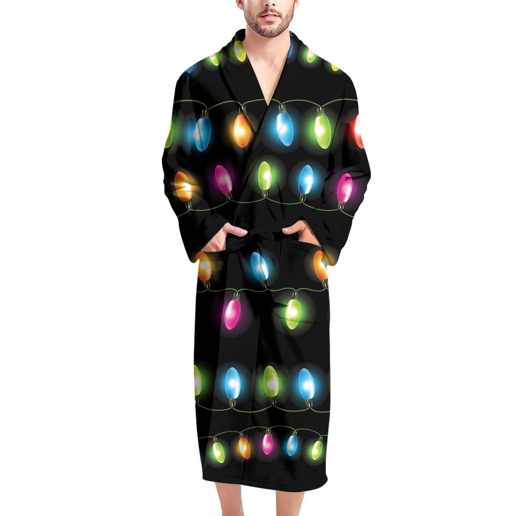 Colorful Christmas Lights Print Men's Bathrobe