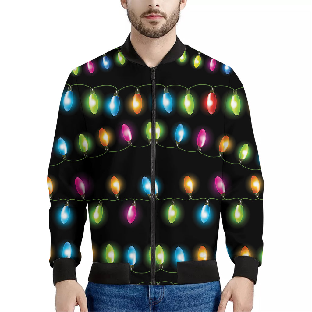 Colorful Christmas Lights Print Men's Bomber Jacket