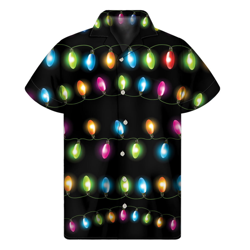 Colorful Christmas Lights Print Men's Short Sleeve Shirt