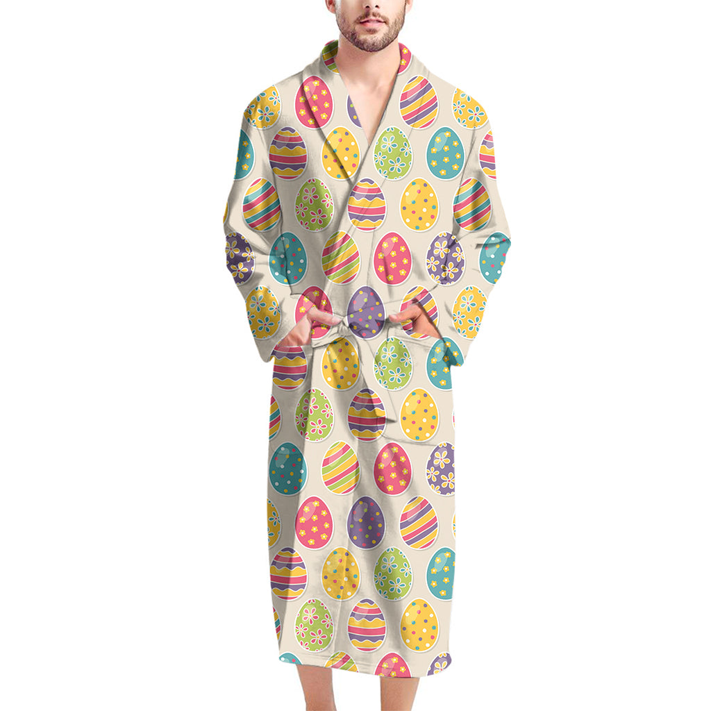 Colorful Cute Easter Eggs Pattern Print Men's Bathrobe