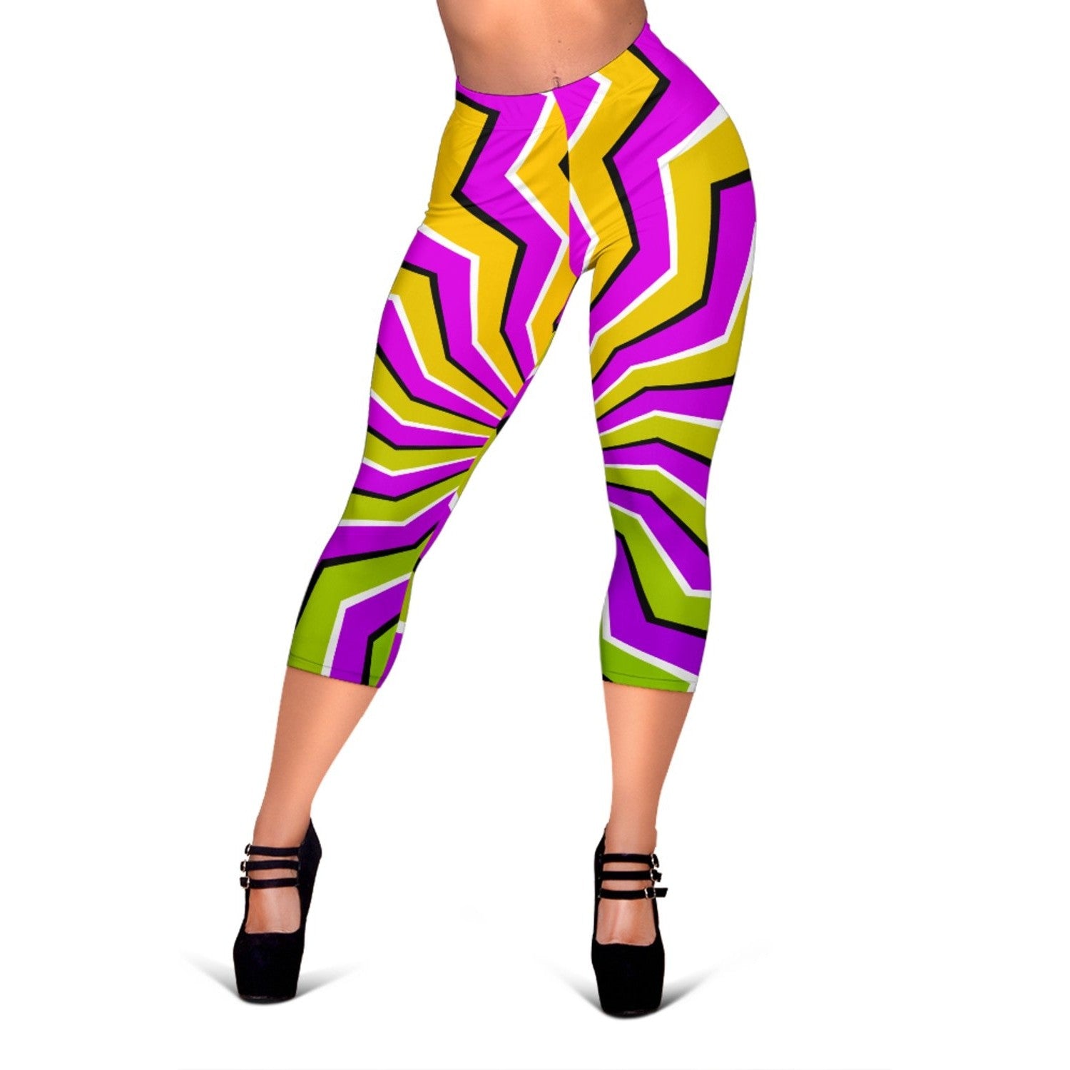 Colorful Dizzy Moving Optical Illusion Women's Capri Leggings