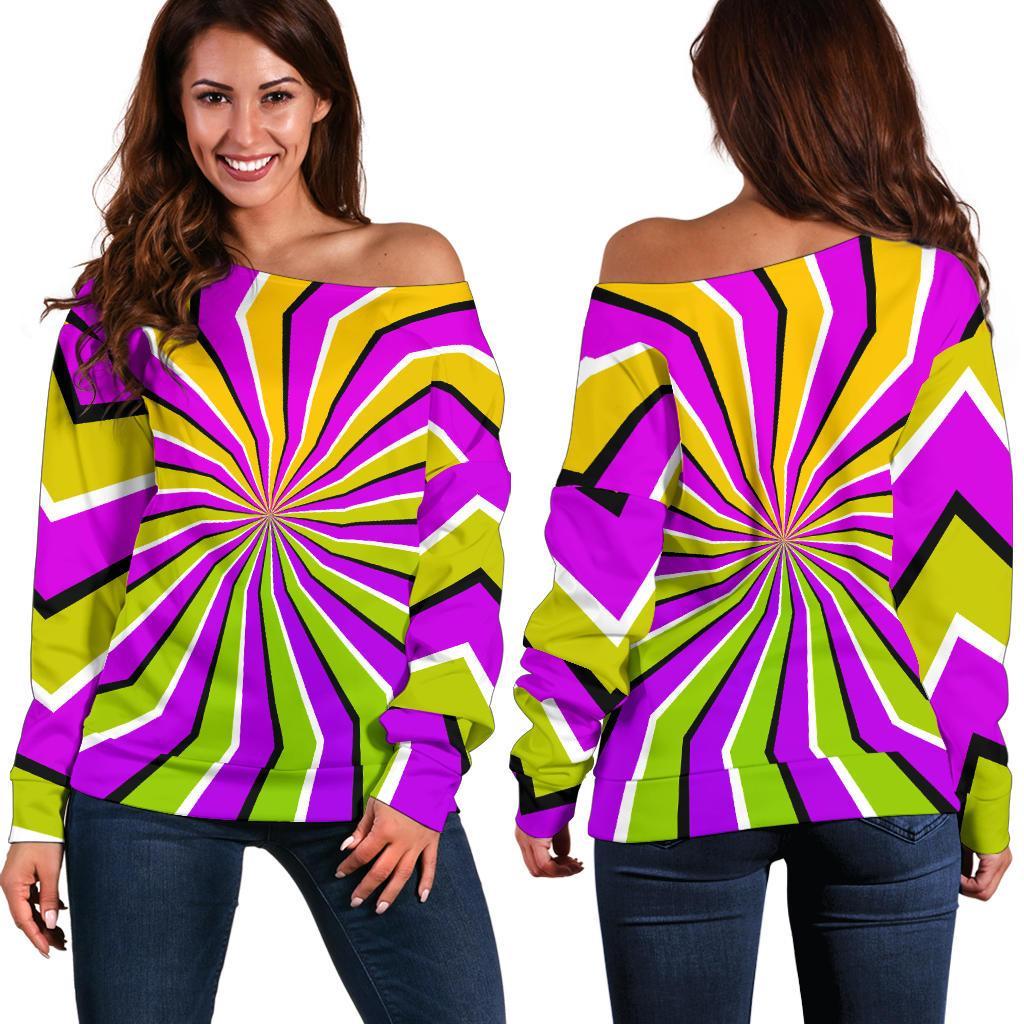 Colorful Dizzy Moving Optical Illusion Women's Off-Shoulder Sweatshirt