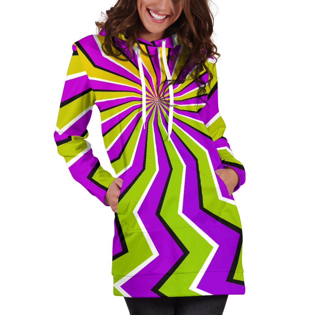 Colorful Dizzy Moving Optical Illusion Women's Pullover Hoodie Dress