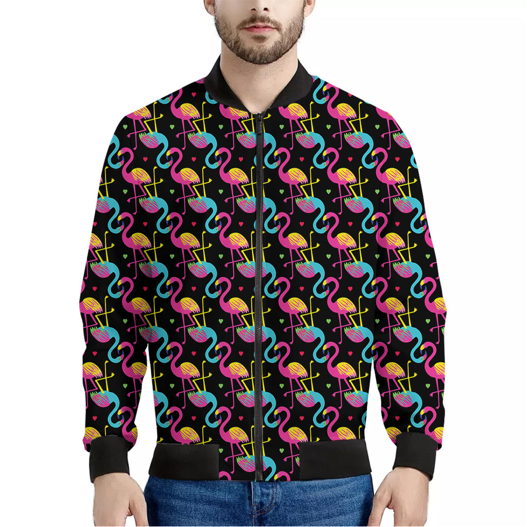 Colorful Flamingo Pattern Print Men's Bomber Jacket