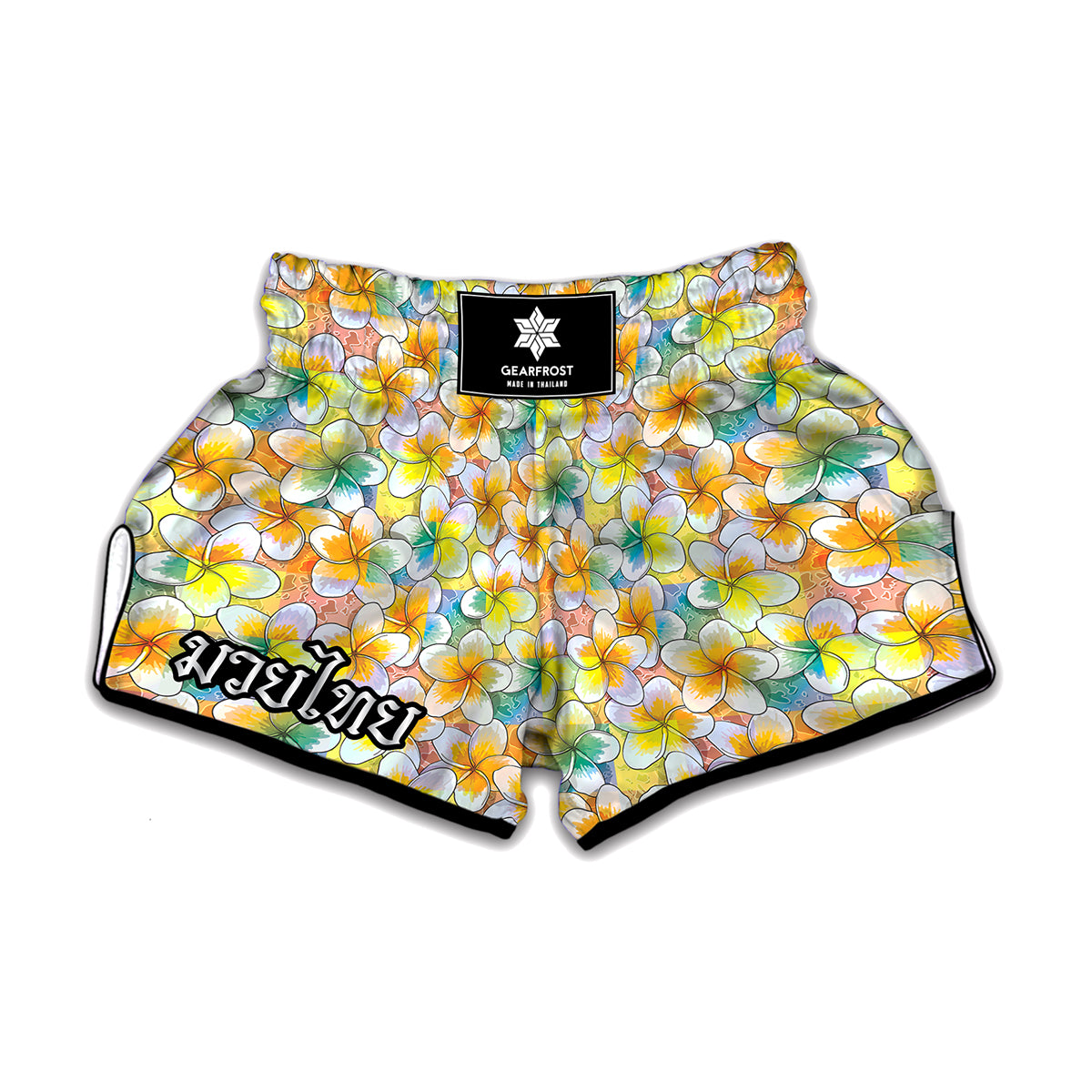 Colorful Frangipani Pattern Print Muay Thai Boxing Shorts