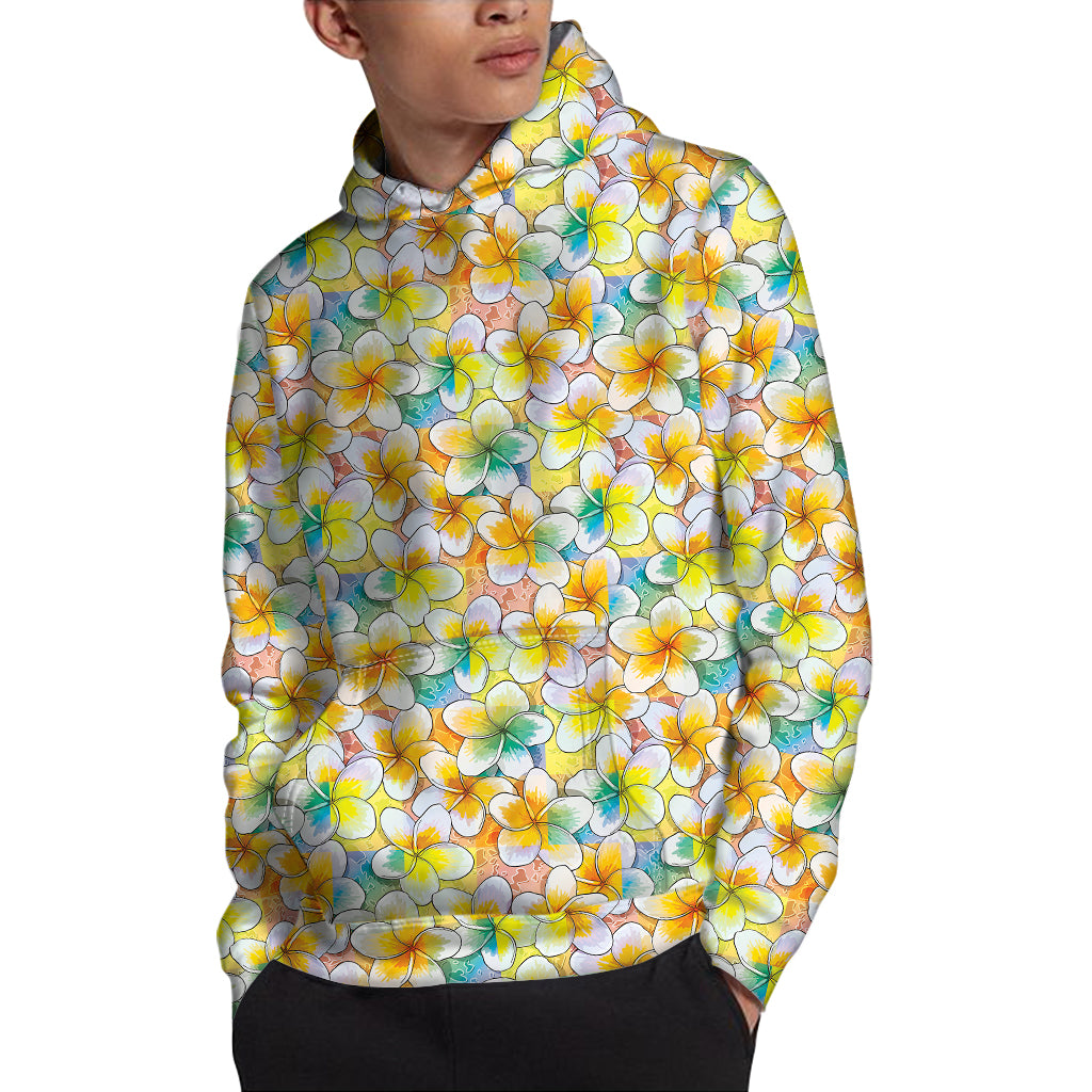 Colorful Frangipani Pattern Print Pullover Hoodie