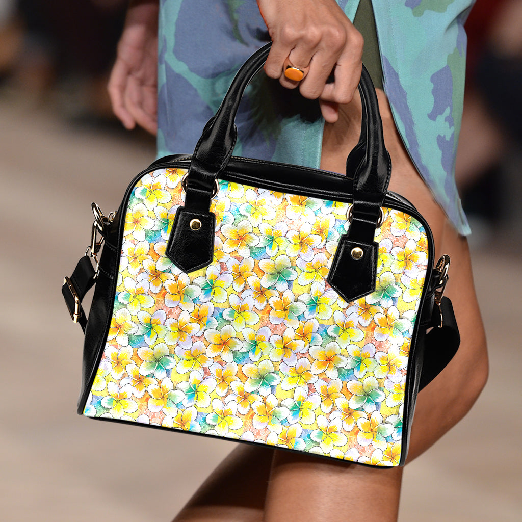 Colorful Frangipani Pattern Print Shoulder Handbag