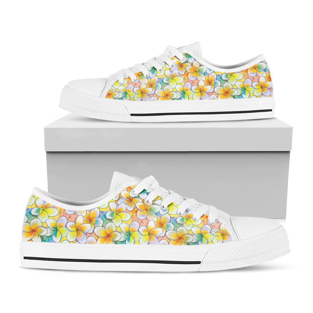 Colorful Frangipani Pattern Print White Low Top Shoes