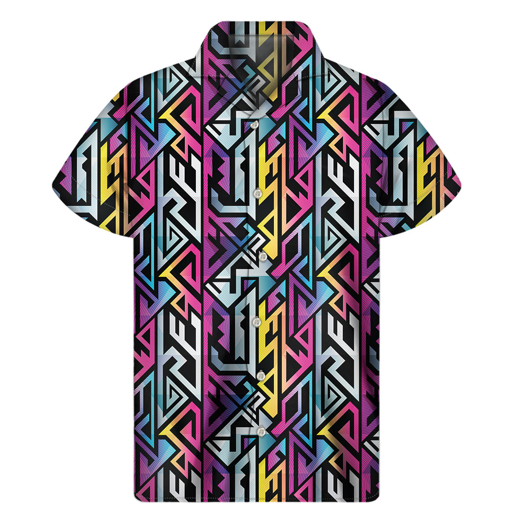 Colorful Geometric Tribal Pattern Print Men's Short Sleeve Shirt