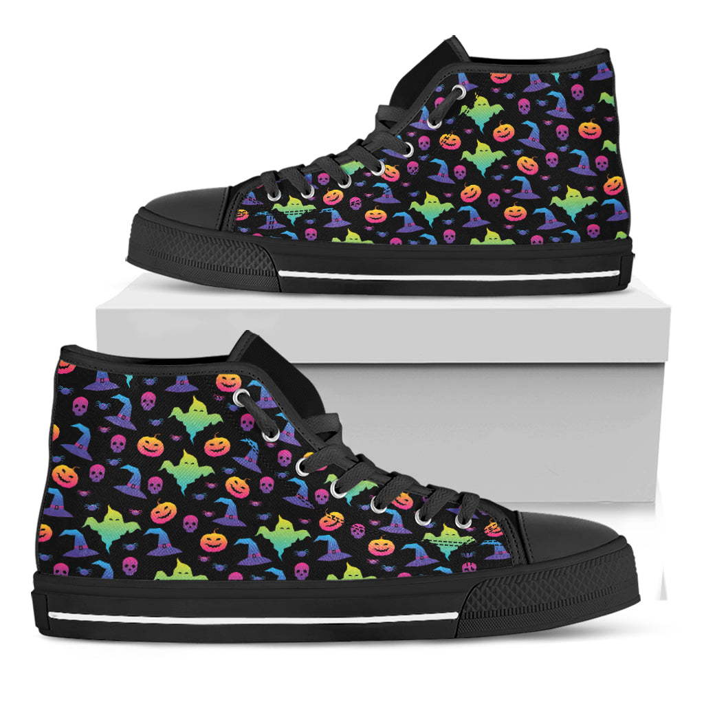 Colorful Halloween Party Pattern Print Black High Top Shoes