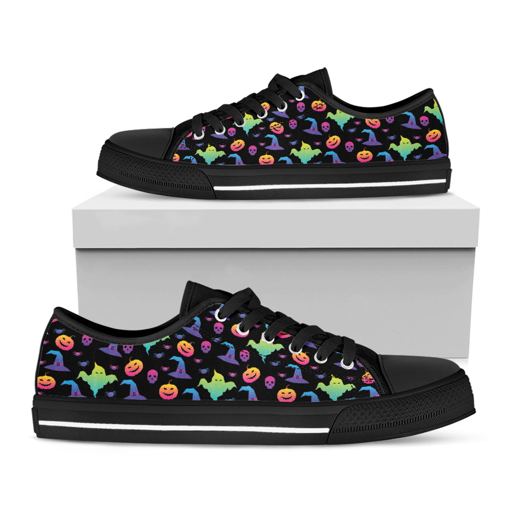 Colorful Halloween Party Pattern Print Black Low Top Shoes