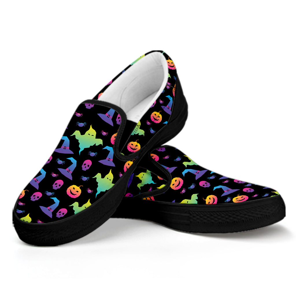 Colorful Halloween Party Pattern Print Black Slip On Shoes