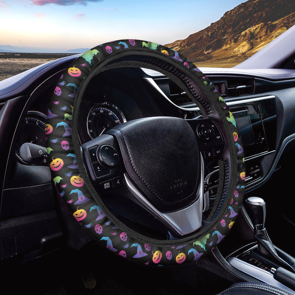 Colorful Halloween Party Pattern Print Car Steering Wheel Cover