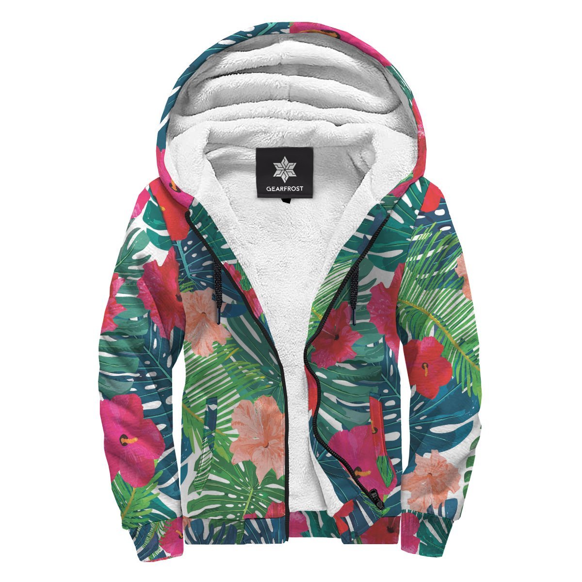 Colorful Hawaii Floral Pattern Print Sherpa Lined Fleece Hoodie