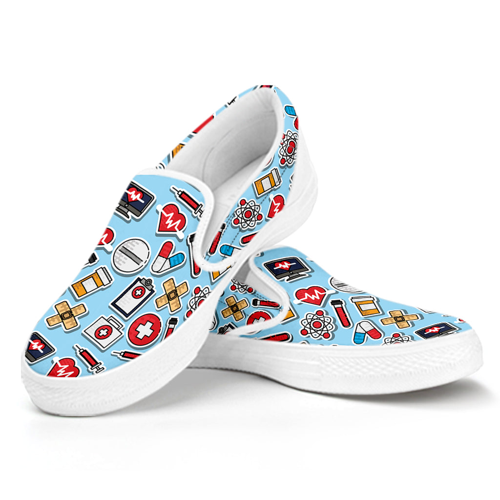 Colorful Medical Pattern Print White Slip On Shoes