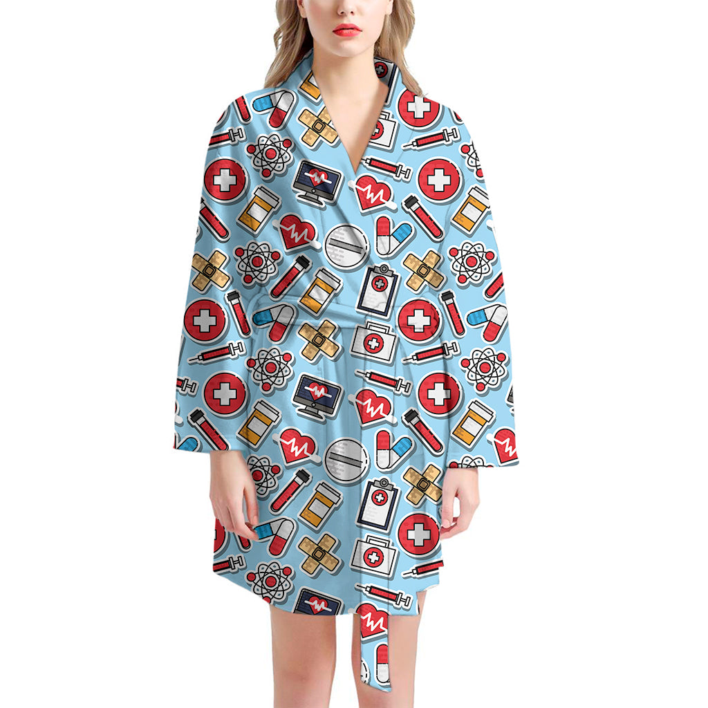 Colorful Medical Pattern Print Women's Bathrobe