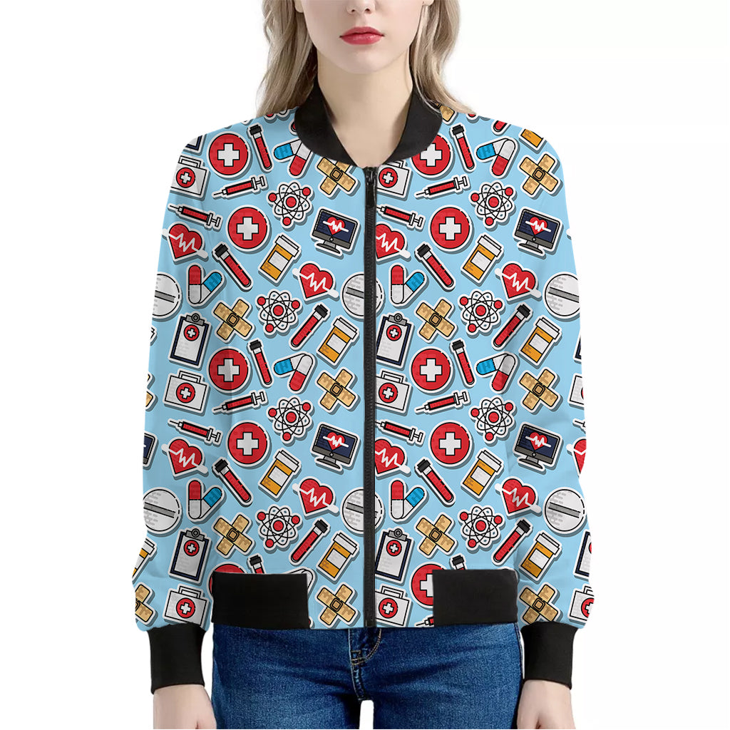 Colorful Medical Pattern Print Women's Bomber Jacket