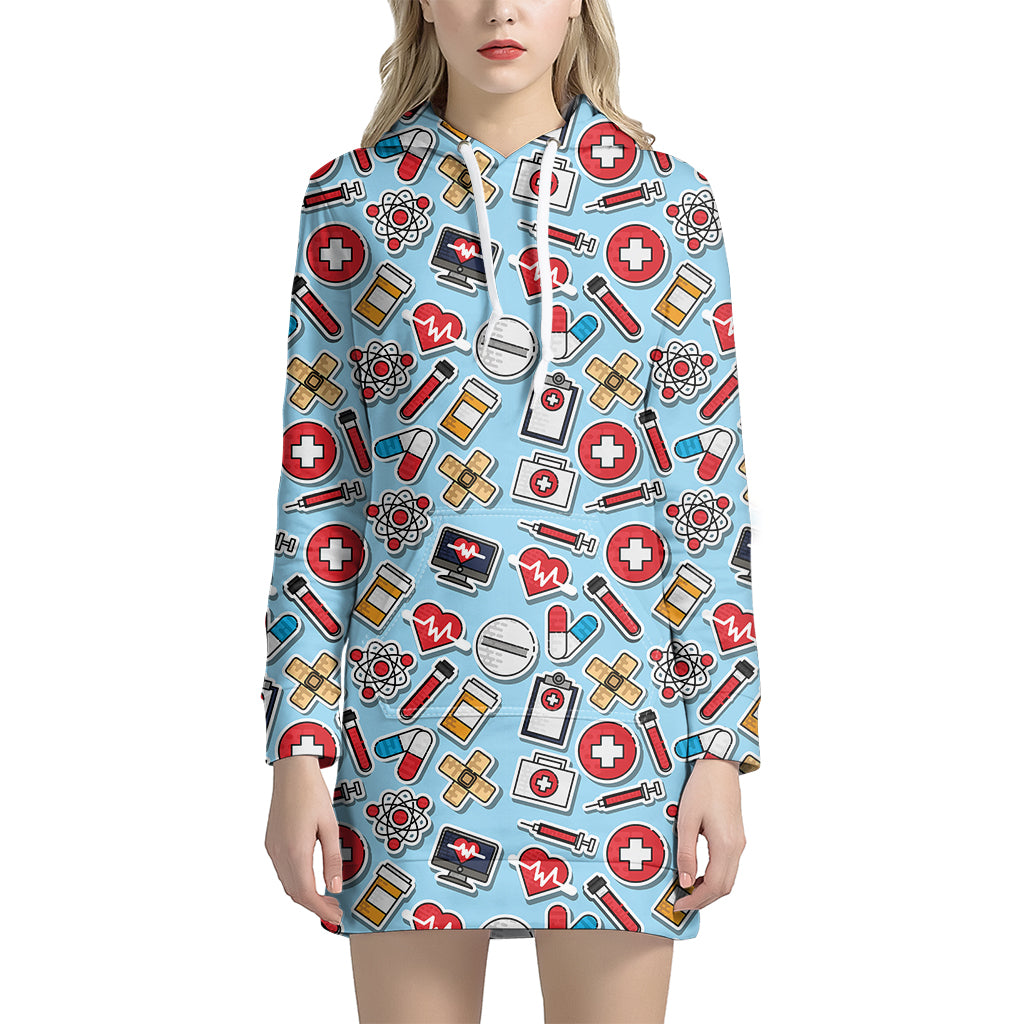 Colorful Medical Pattern Print Women's Pullover Hoodie Dress