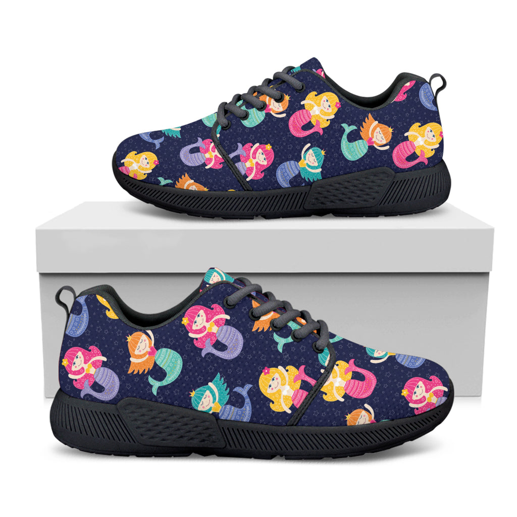 Colorful Mermaid Pattern Print Black Athletic Shoes