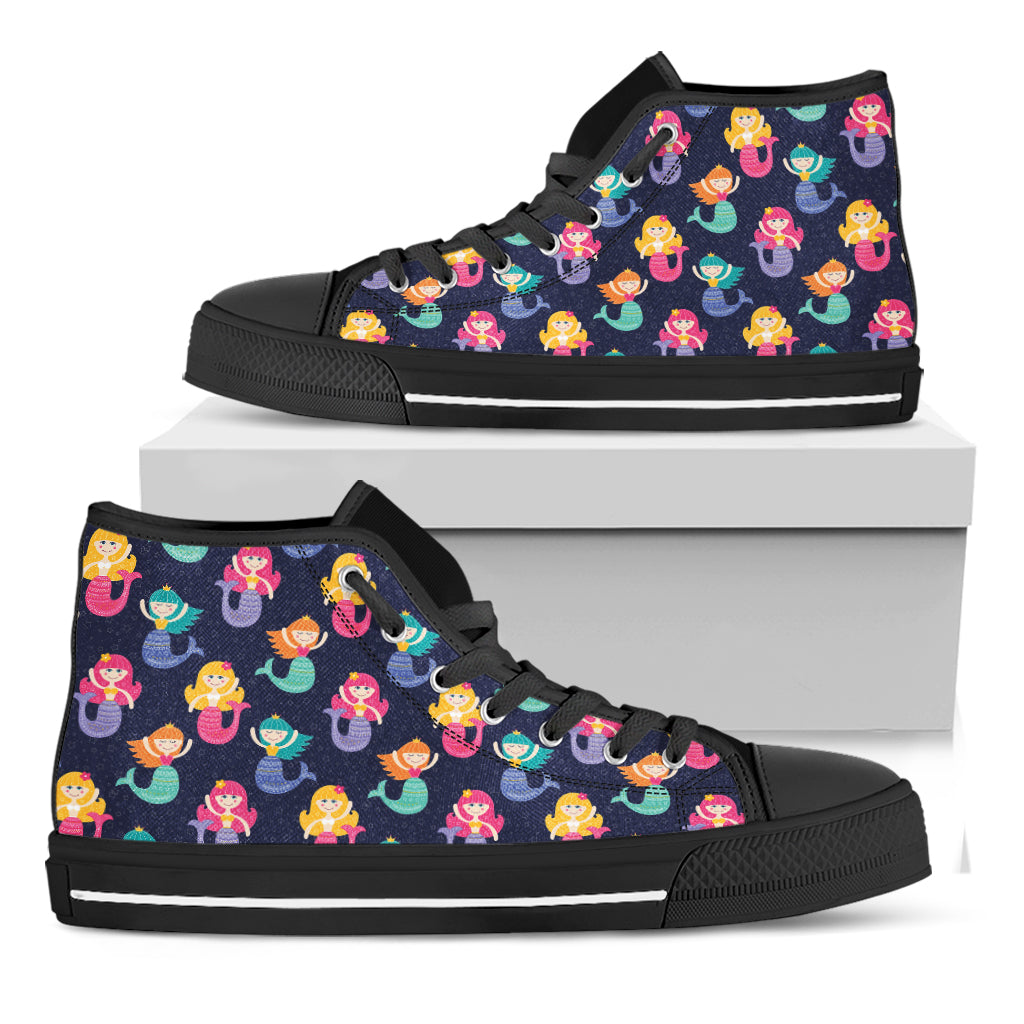 Colorful Mermaid Pattern Print Black High Top Shoes