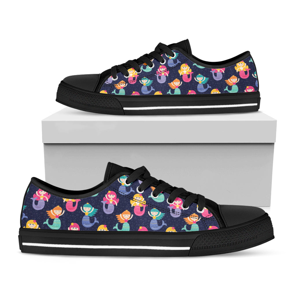 Colorful Mermaid Pattern Print Black Low Top Shoes