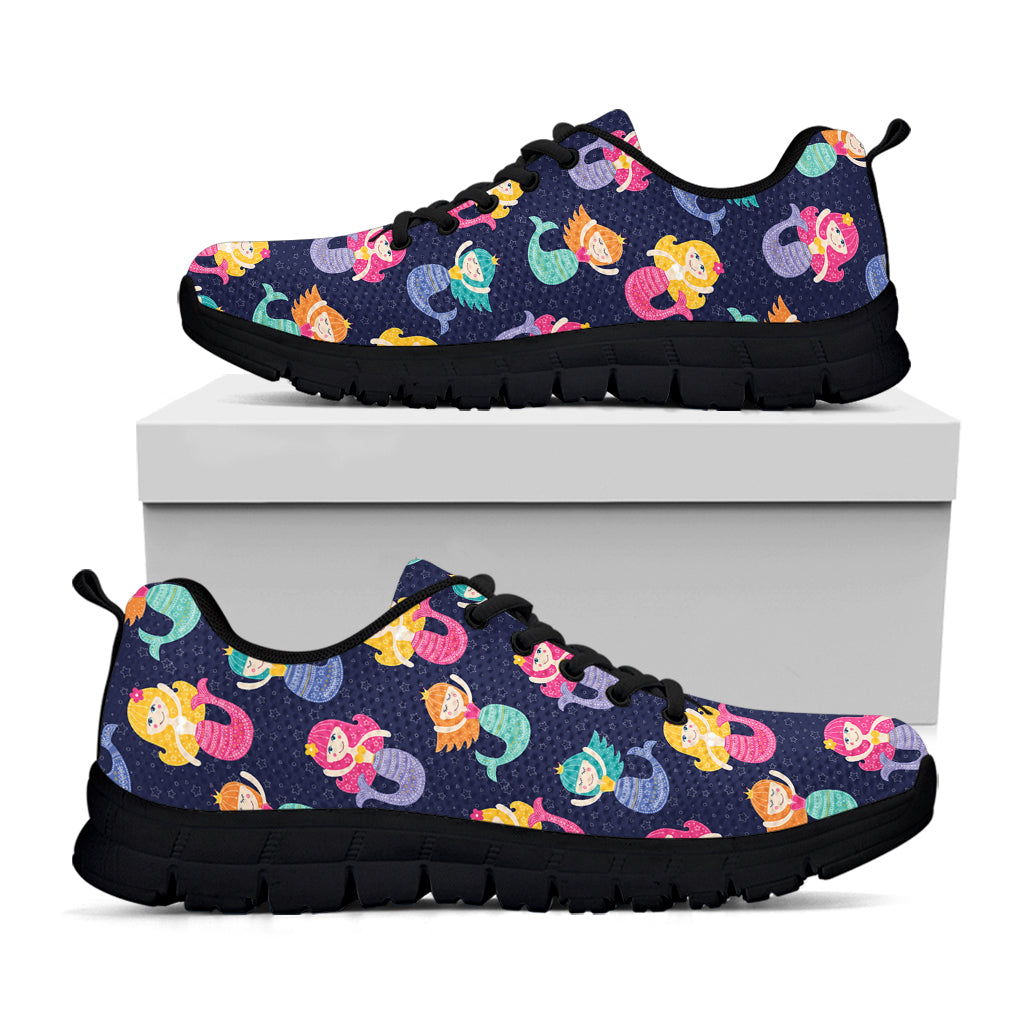 Colorful Mermaid Pattern Print Black Sneakers