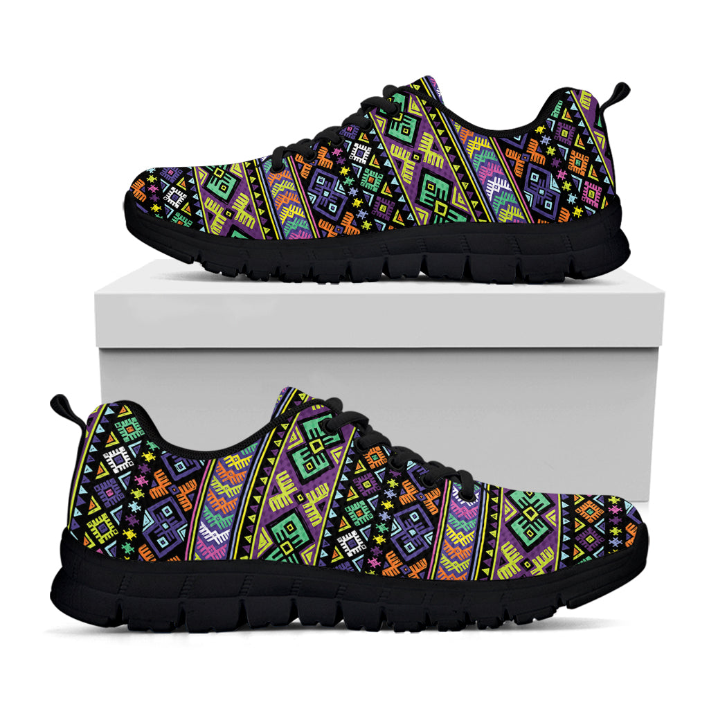 Colorful Native Navajo Tribal Print Black Sneakers