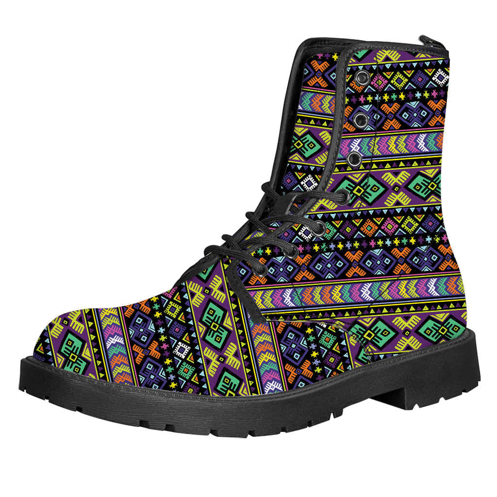 Colorful Native Navajo Tribal Print Leather Boots