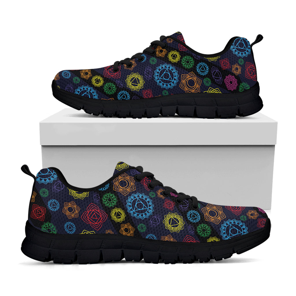 Colorful Seven Chakras Pattern Print Black Sneakers