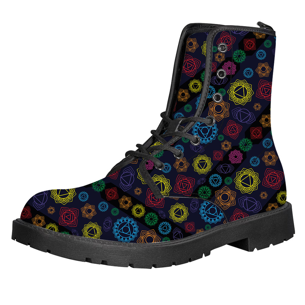 Colorful Seven Chakras Pattern Print Leather Boots