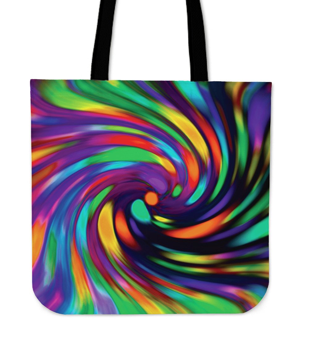 Colorful Spiral Trippy Print Canvas Tote Bag