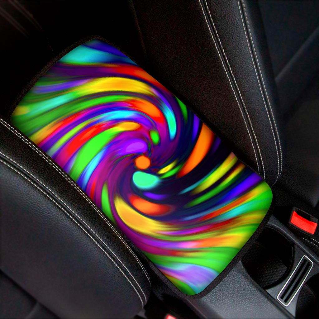 Colorful Spiral Trippy Print Car Center Console Cover