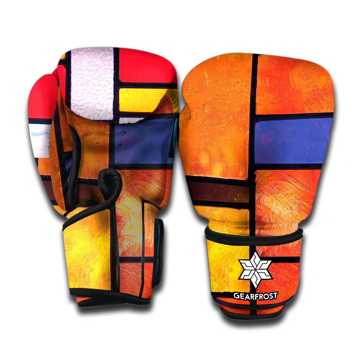 Colorful Stained Glass Mosaic Print Boxing Gloves