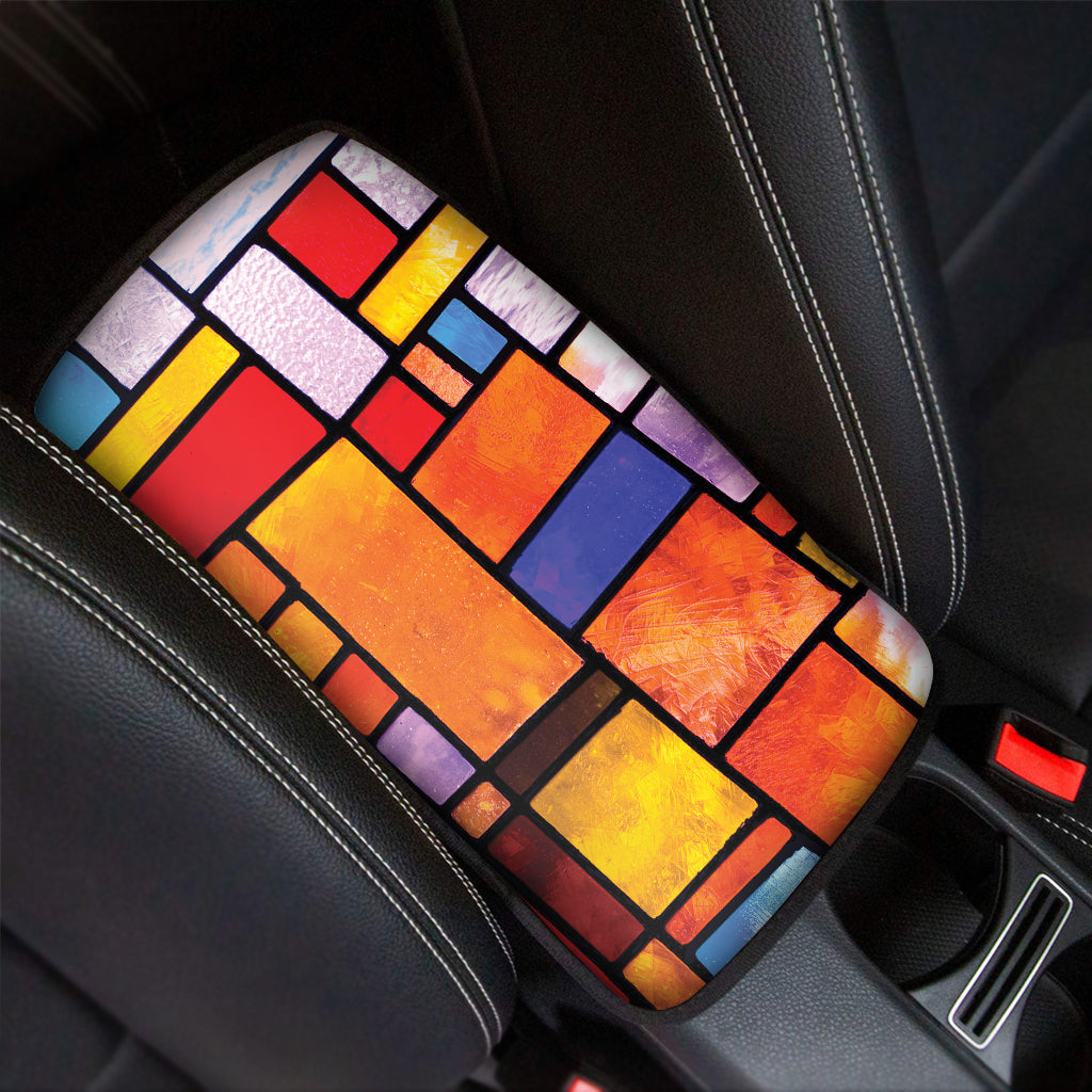 Colorful Stained Glass Mosaic Print Car Center Console Cover