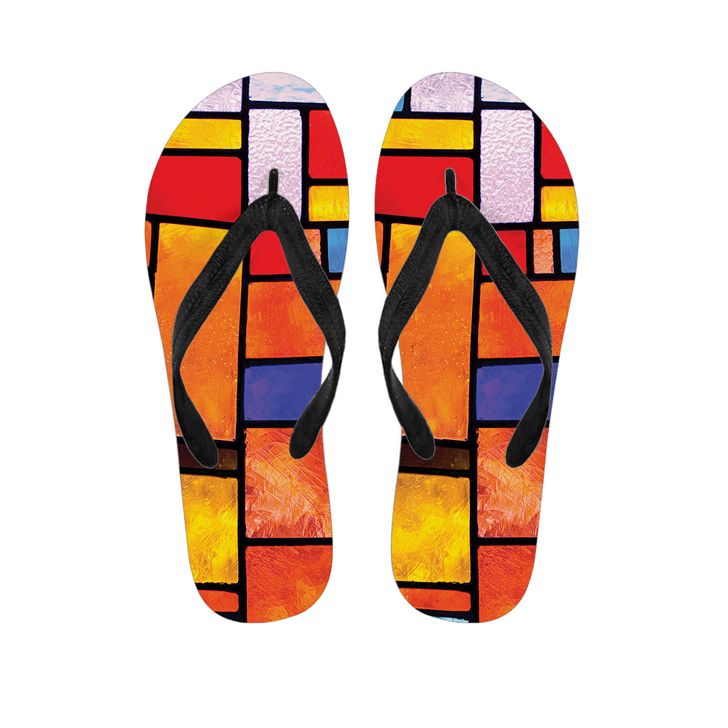 Colorful Stained Glass Mosaic Print Flip Flops