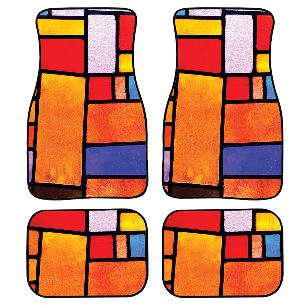 Colorful Stained Glass Mosaic Print Front and Back Car Floor Mats