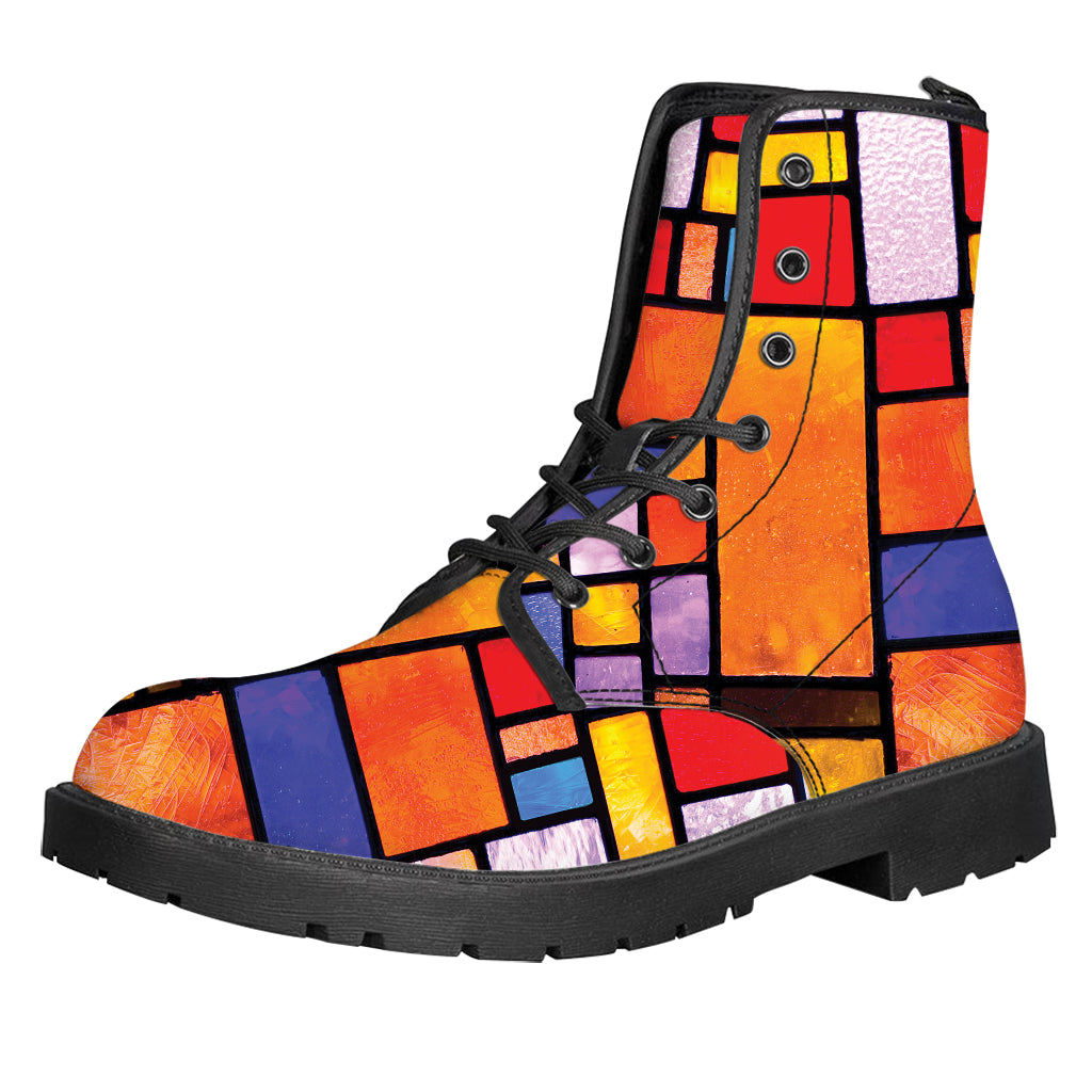 Colorful Stained Glass Mosaic Print Leather Boots