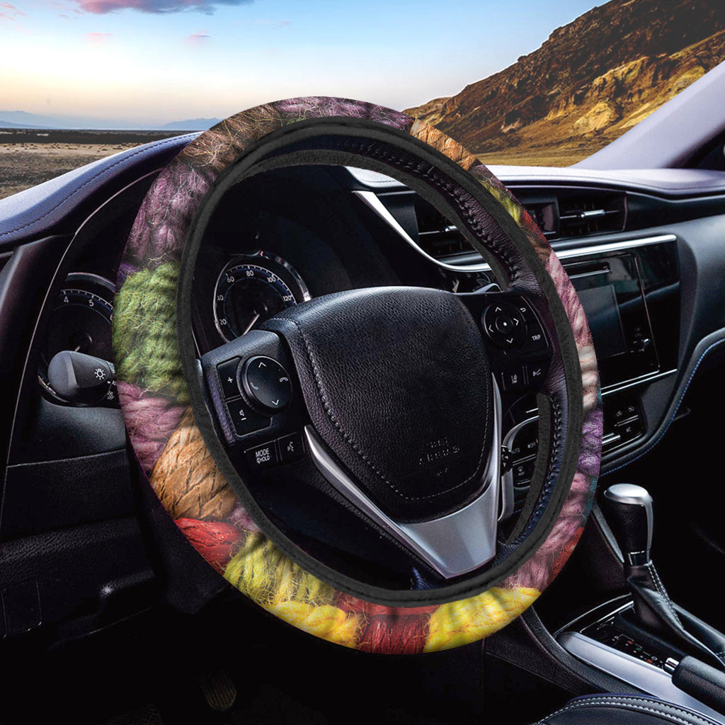 Colorful Wool Yarns Print Car Steering Wheel Cover