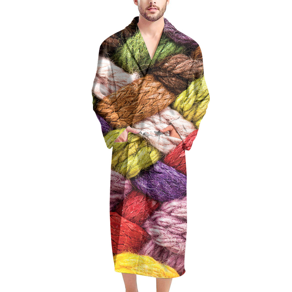 Colorful Wool Yarns Print Men's Bathrobe