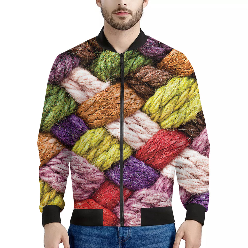 Colorful Wool Yarns Print Men's Bomber Jacket