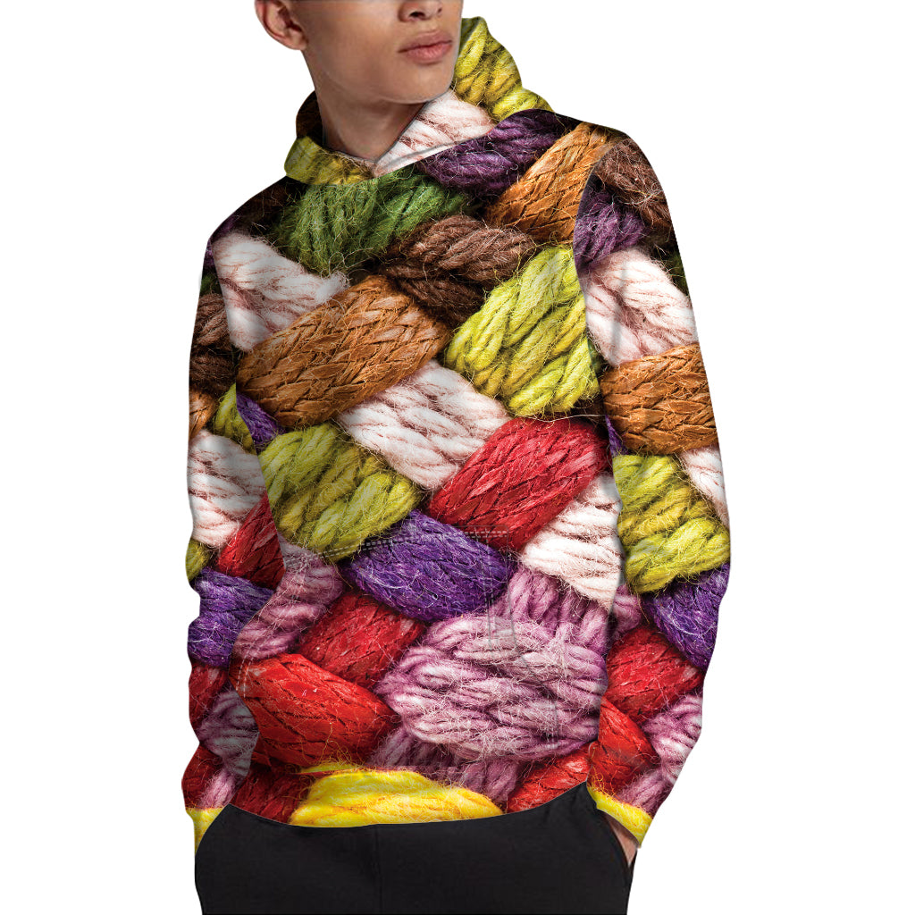 Colorful Wool Yarns Print Pullover Hoodie
