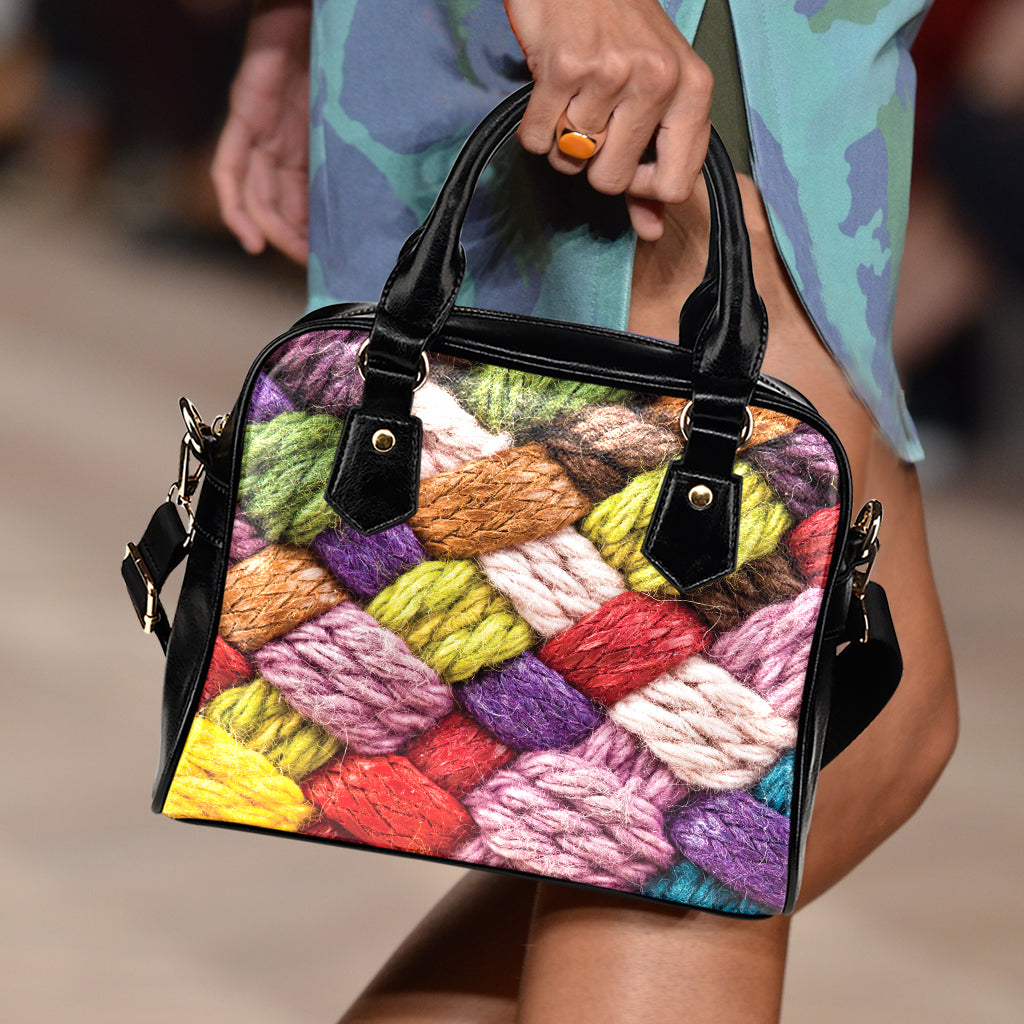 Colorful Wool Yarns Print Shoulder Handbag